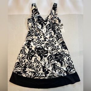 Chaps Black and White Floral Mini Dress
